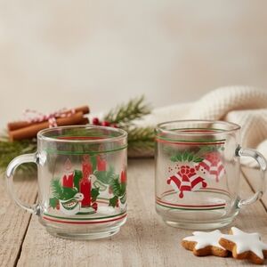 KIG Indonesia Set of 2 Vintage Christmas Pressed Glass Mugs